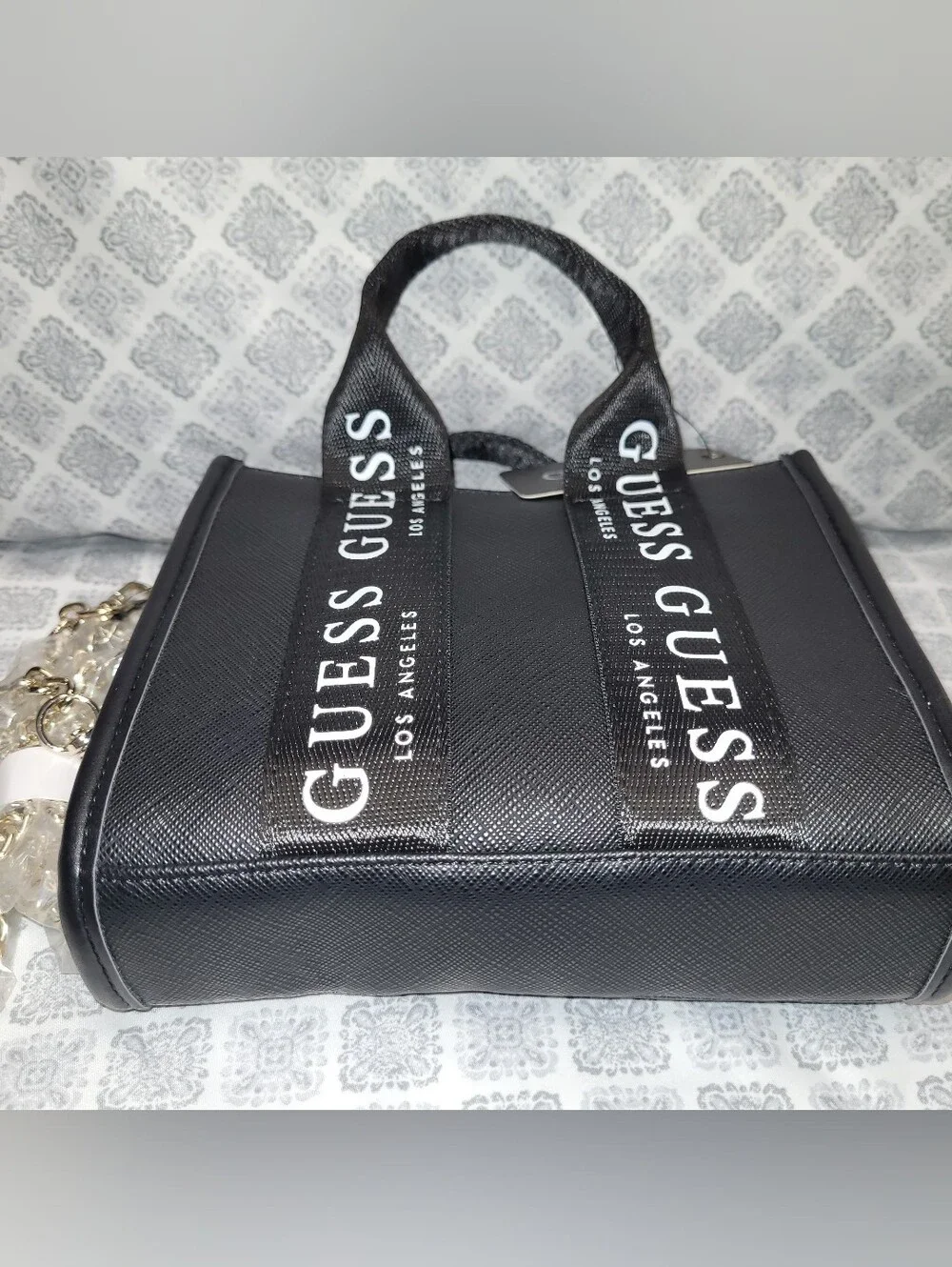 Guess Black Mini Tote with White Logo Straps